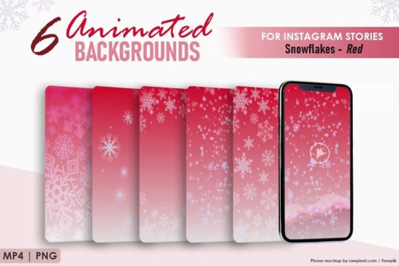 6 Animated Snowflake Backgrounds - Red: Festive Design Assets
