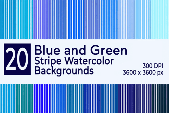 Blue Green Watercolor Stripe Backgrounds: 20 Calming Digital Papers for Modern Designs