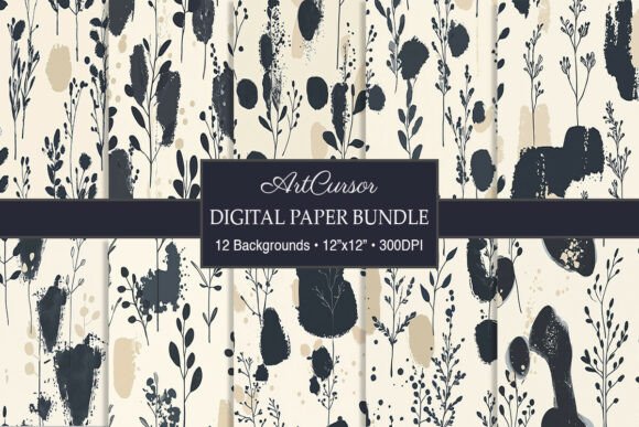 Neutral Boho Botanical Herbs Backgrounds for Modern Design