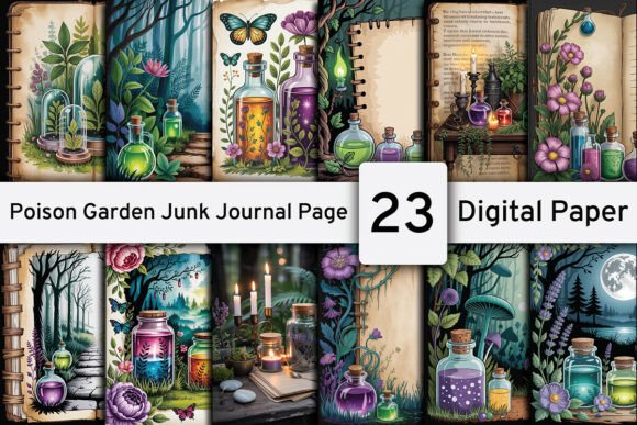Poison Garden Junk Journal Backgrounds: Dark Botanical Art