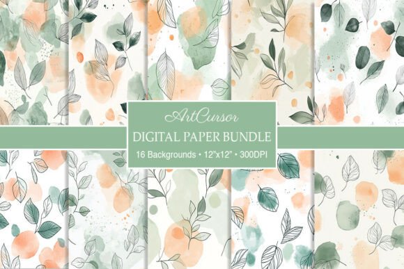 Sage Peach Watercolor Leaves: A Fresh Take on Botanical Design