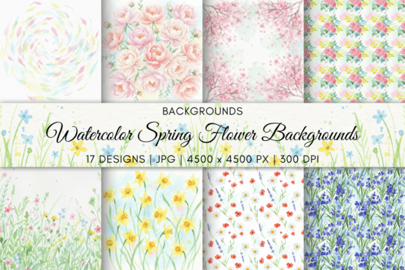 Watercolor Spring Flower Backgrounds for Fresh Designs