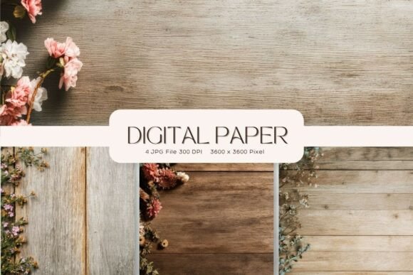 Wooden Florals Texture Backgrounds_5: Organic Digital Design Assets